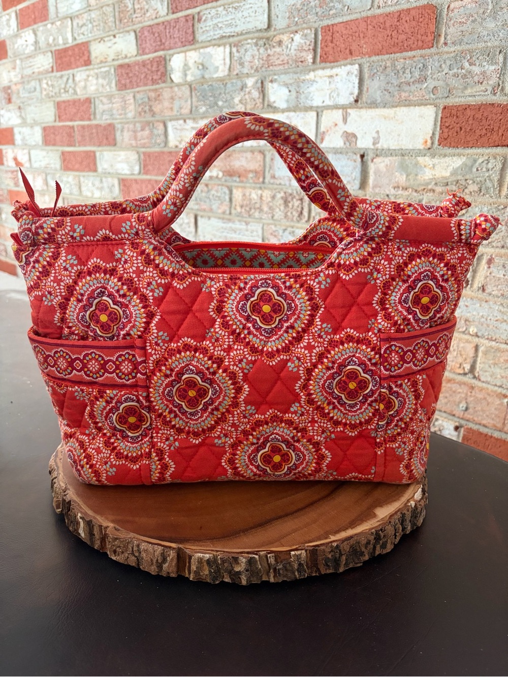 Vera Bradley Red Quilted Floral Medallion Tote